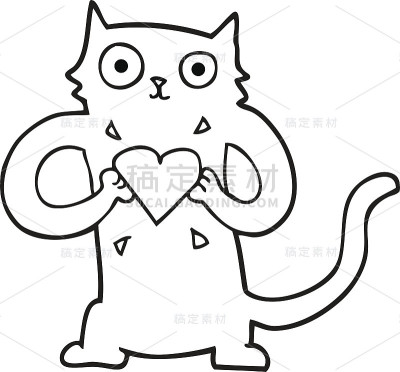 黑白卡通猫与爱心