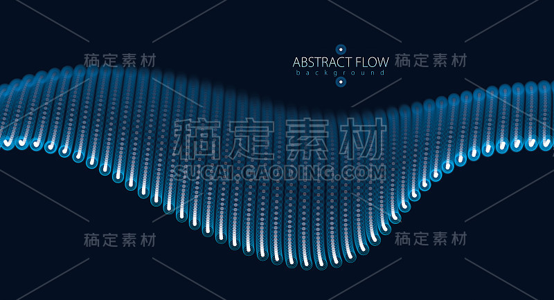 粒子阵列流动，动态声波。3 d矢量插图。网格发光的点，美丽的插图。