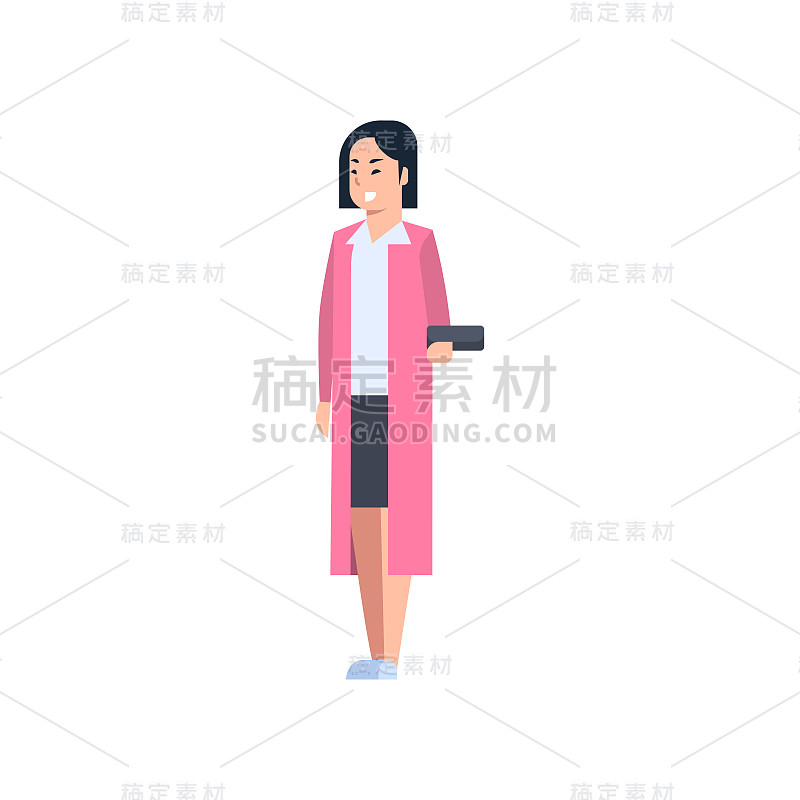 年轻的亚洲女性中国或日本女性穿着现代休闲服装全长孤立