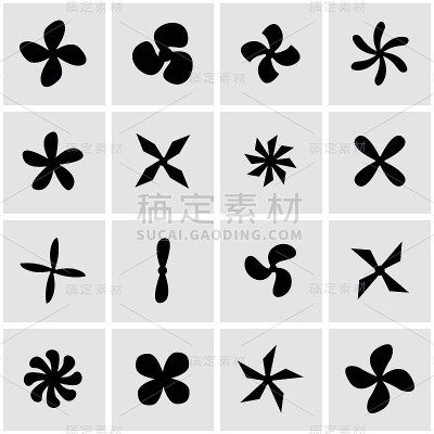 向量黑色风扇和螺旋桨图标设置