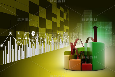 金融饼状图和带有增长箭头的条形图