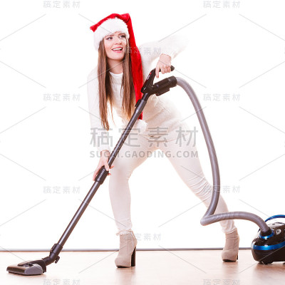 带吸尘器的女孩圣诞老人帽