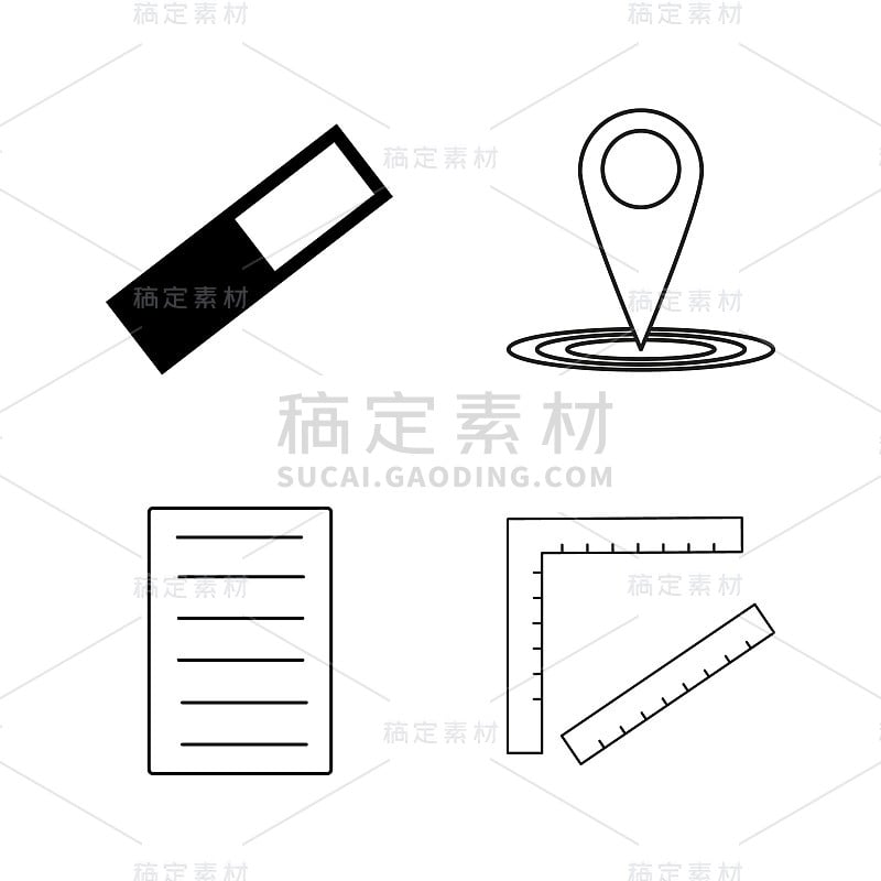 办公室简单线性轮廓矢量图标设置。