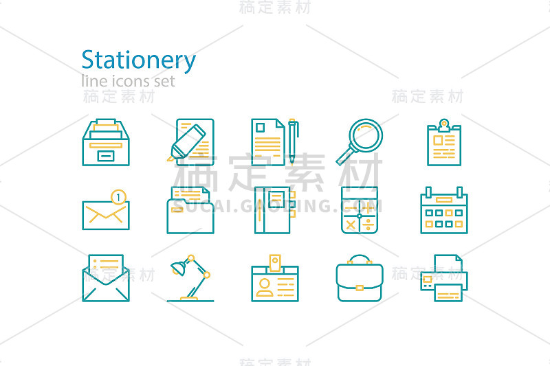 办公文具图标。线的艺术。股票向量。