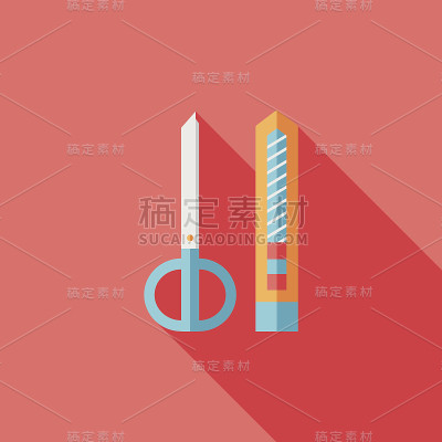 剪刀和纸刀平面图标与长影子，eps10