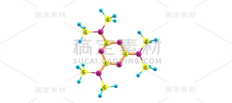 2,4,6-三二甲氨基-1,3,5-三嗪分子结构孤立于白色上