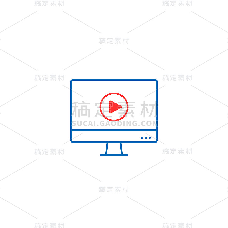 Computer with video player icon, Vector line illus