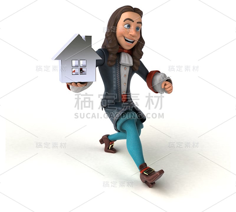 3D插图的卡通人在历史巴洛克服装