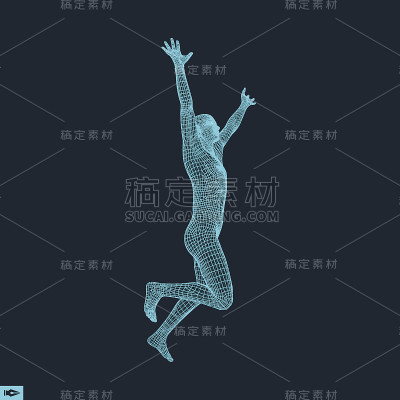 跑步的人。多边形设计。人的三维模型。