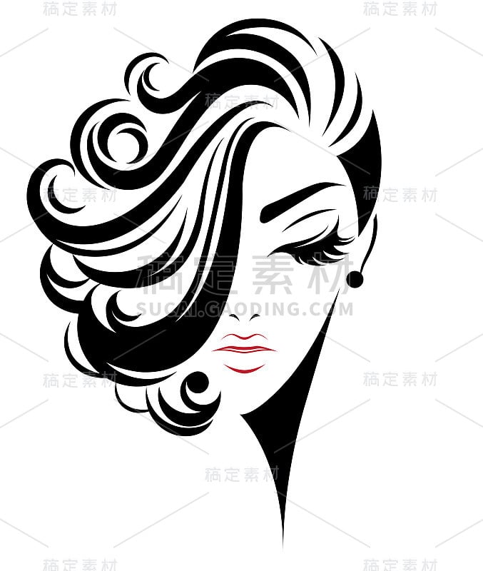 女性短发造型的图标，标志着女性的白色背景