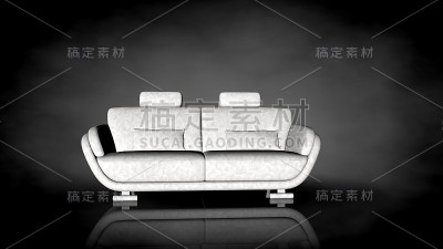 黑色背景上的白色椅子的3d渲染