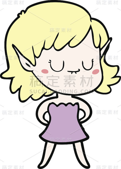 快乐的卡通精灵女孩穿着连衣裙