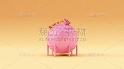 粉红色的金色月亮基地Geo圆顶结构温暖的奶油色背景