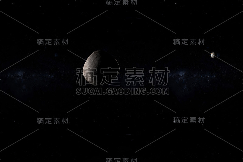 雅典娜小行星绕木星轨道运行。三维渲染