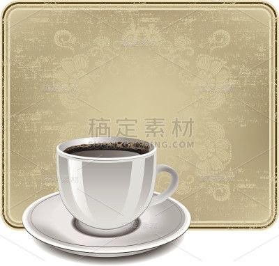 复古边框，一杯咖啡，矢量插图。