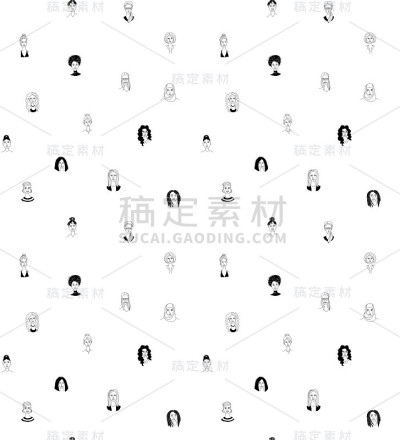 女性头像无缝图案背景垃圾摇滚线画涂鸦海报