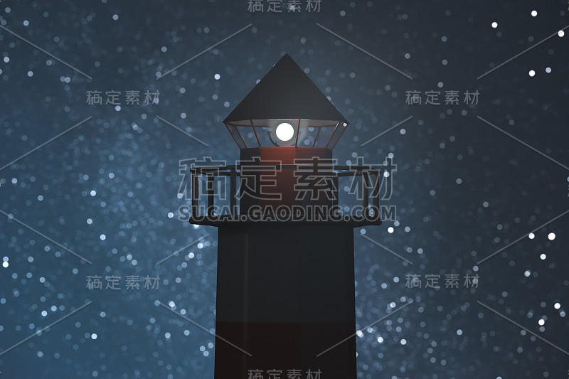 夜间航标塔。星空背景。