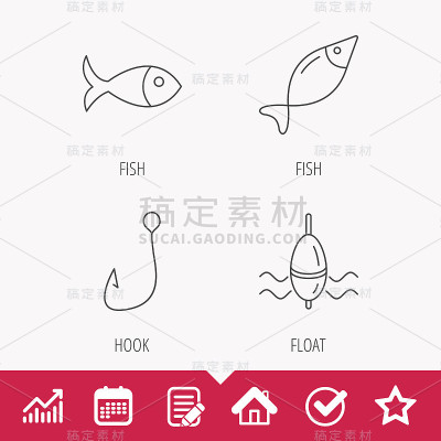 鱼钩和浮动图标。