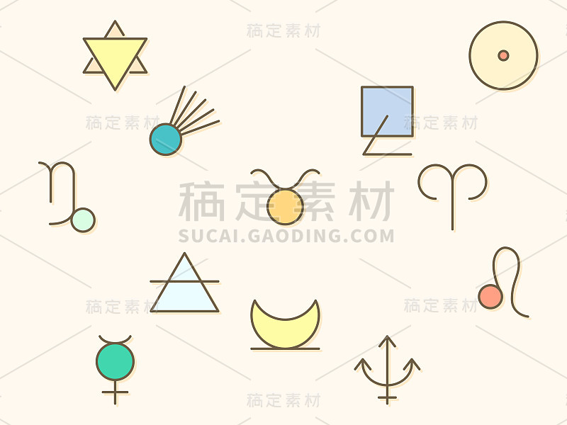 星相学和黄道星座元素矢量插图。