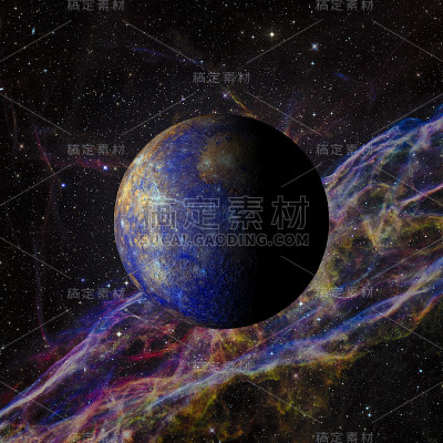 太阳系行星水星在星云的背景3d渲染。