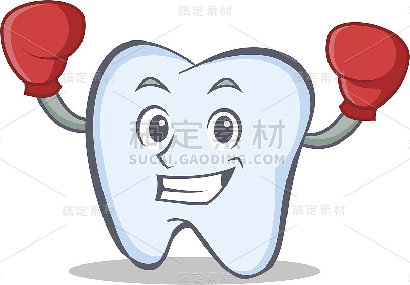 拳击牙字符卡通风格矢量插图