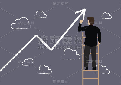 商人站在梯子上绘制成长图
