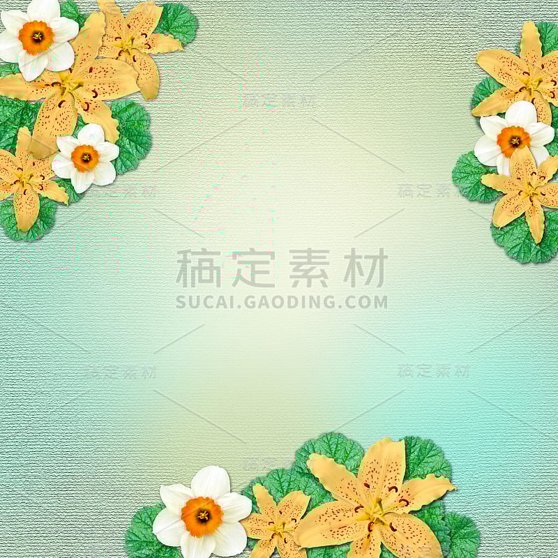 复古的夏季背景与鲜花和树叶