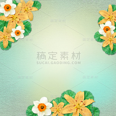 复古的夏季背景与鲜花和树叶