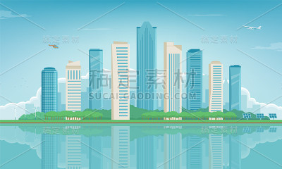 现代的城市。城市景观。建筑和建筑。城市的城镇。向量