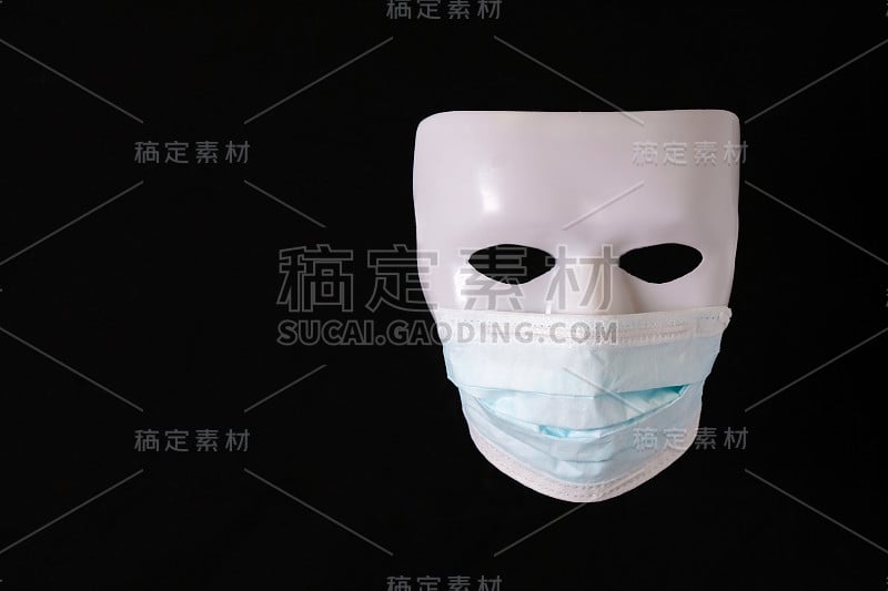 White carnival death mask in light blue medical pr