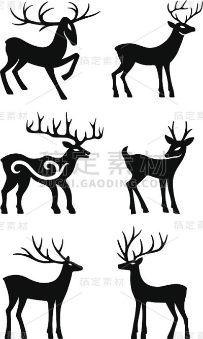 六只鹿站立矢量剪影