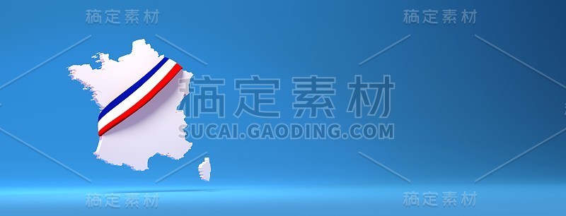 法国地图与阴影在蓝色的背景
