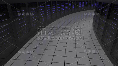 服务器机房机架。信息技术或数据中心概念。三维渲染