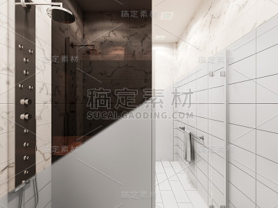 浴室内部的3D渲染与淋浴