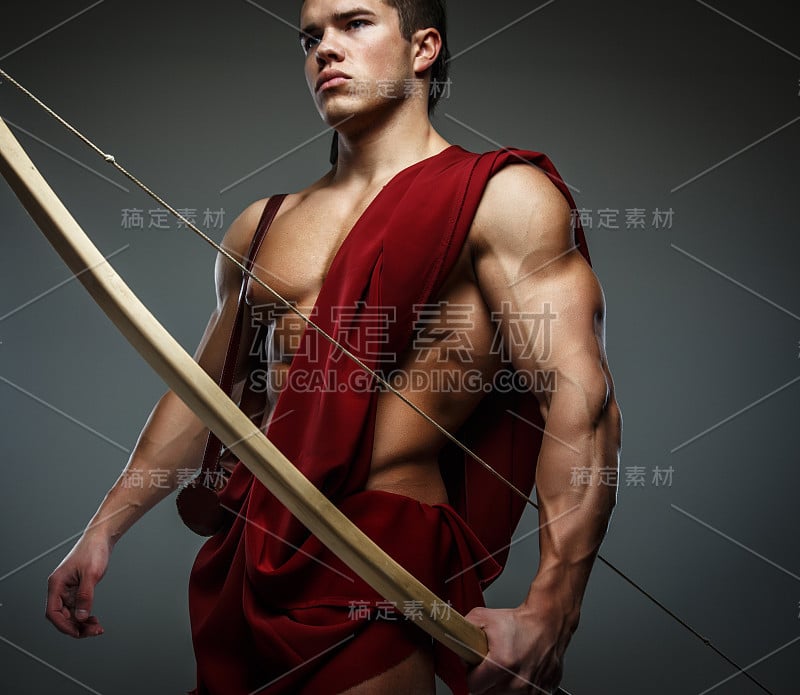 Muscular guy with bow.