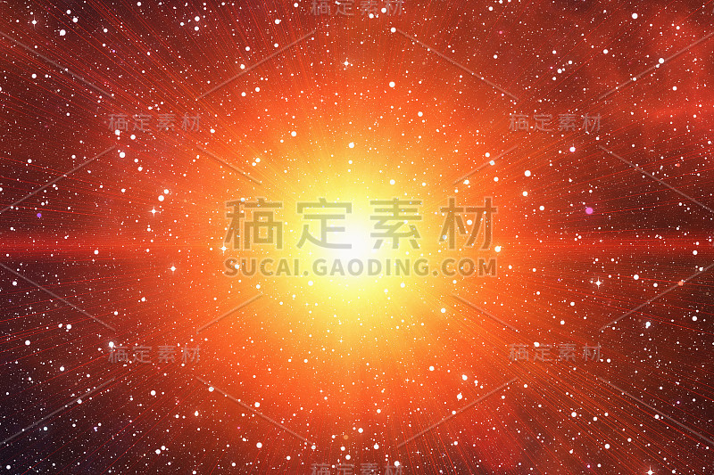 明亮的太阳在太空恒星的背景上