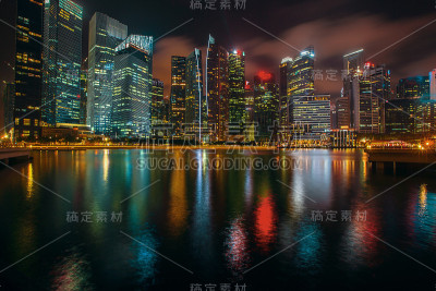 新加坡滨海湾商务区的夜景。