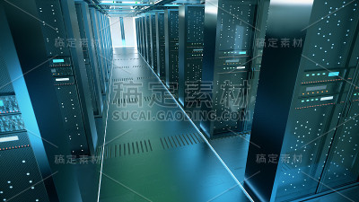 服务器室或服务器计算机。3 d渲染。