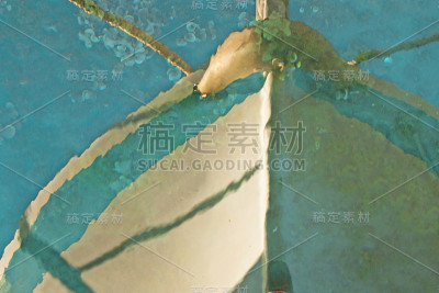 模糊的船头和大海