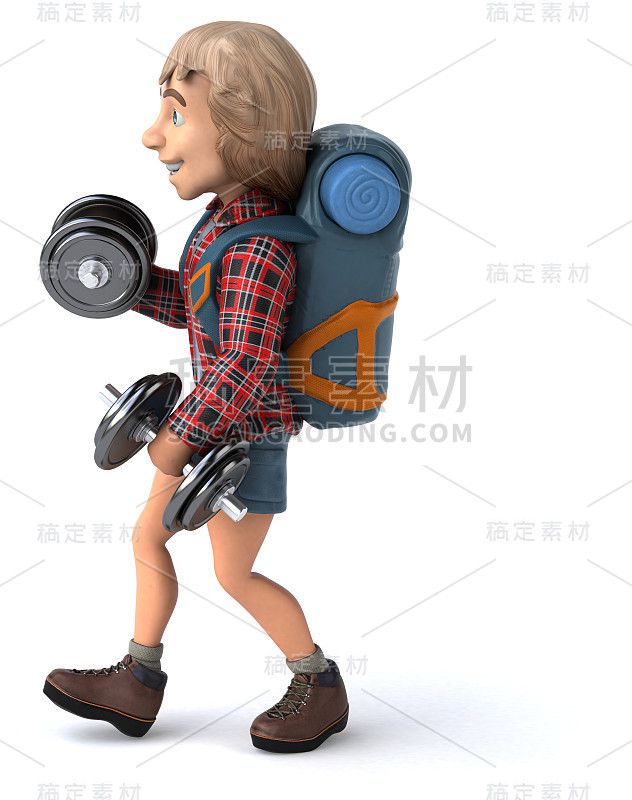 男人独自旅行背包客- 3D插图