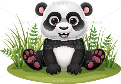 卡通小熊猫坐在草地上