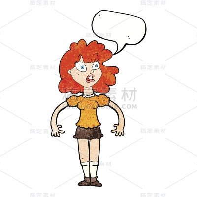 卡通美女带着震惊的表情和言语泡泡