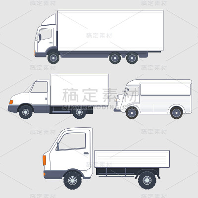 一组不同的卡车和货车。卡车车身