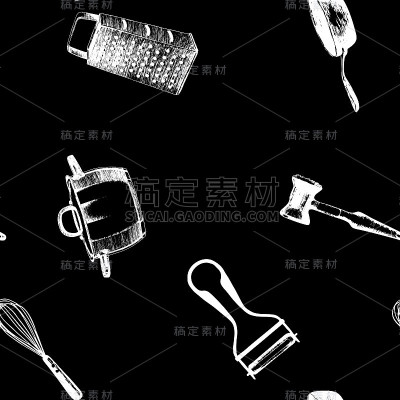 烹饪用具和厨房工具-无缝背景涂鸦矢量。