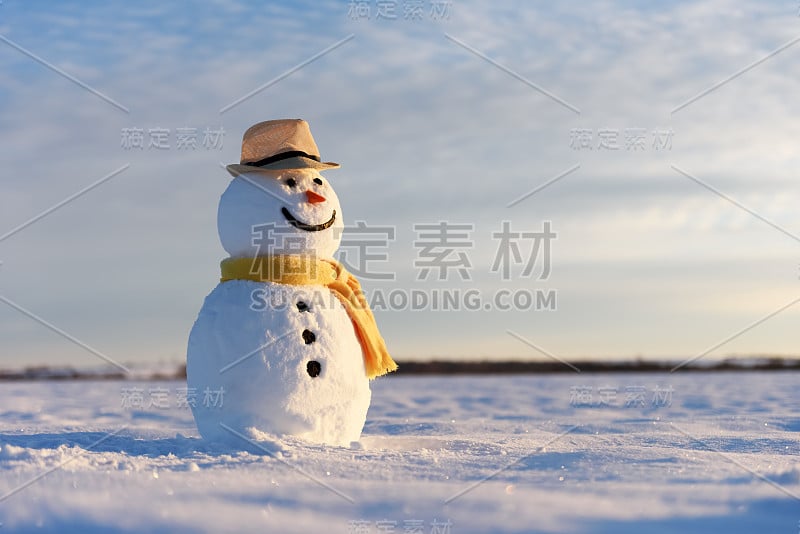 戴黑帽子的滑稽雪人