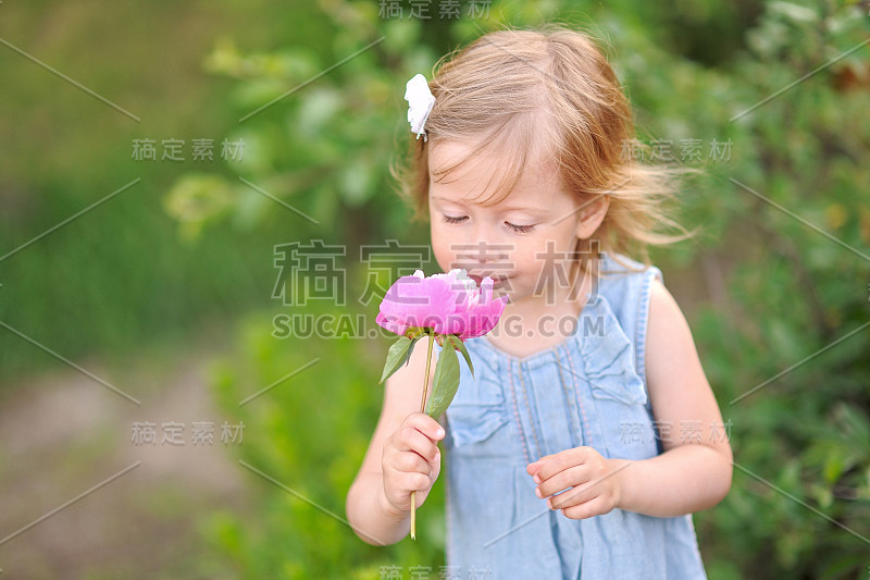 一个夏天在户外的小女孩的肖像