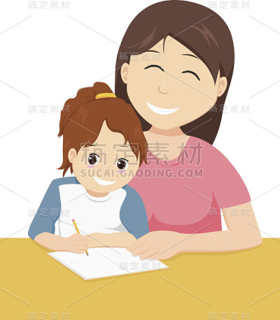 母亲教女儿写字