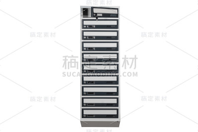 公寓里的邮箱。公寓中心有可锁的金属信箱。邮箱在白色背景孤立