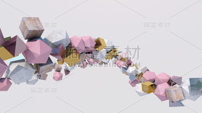 一组五颜六色的形状，特写。抽象插图，3d渲染。