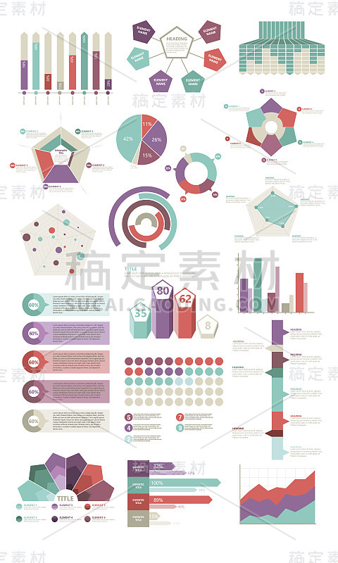 一组信息图元素和图表